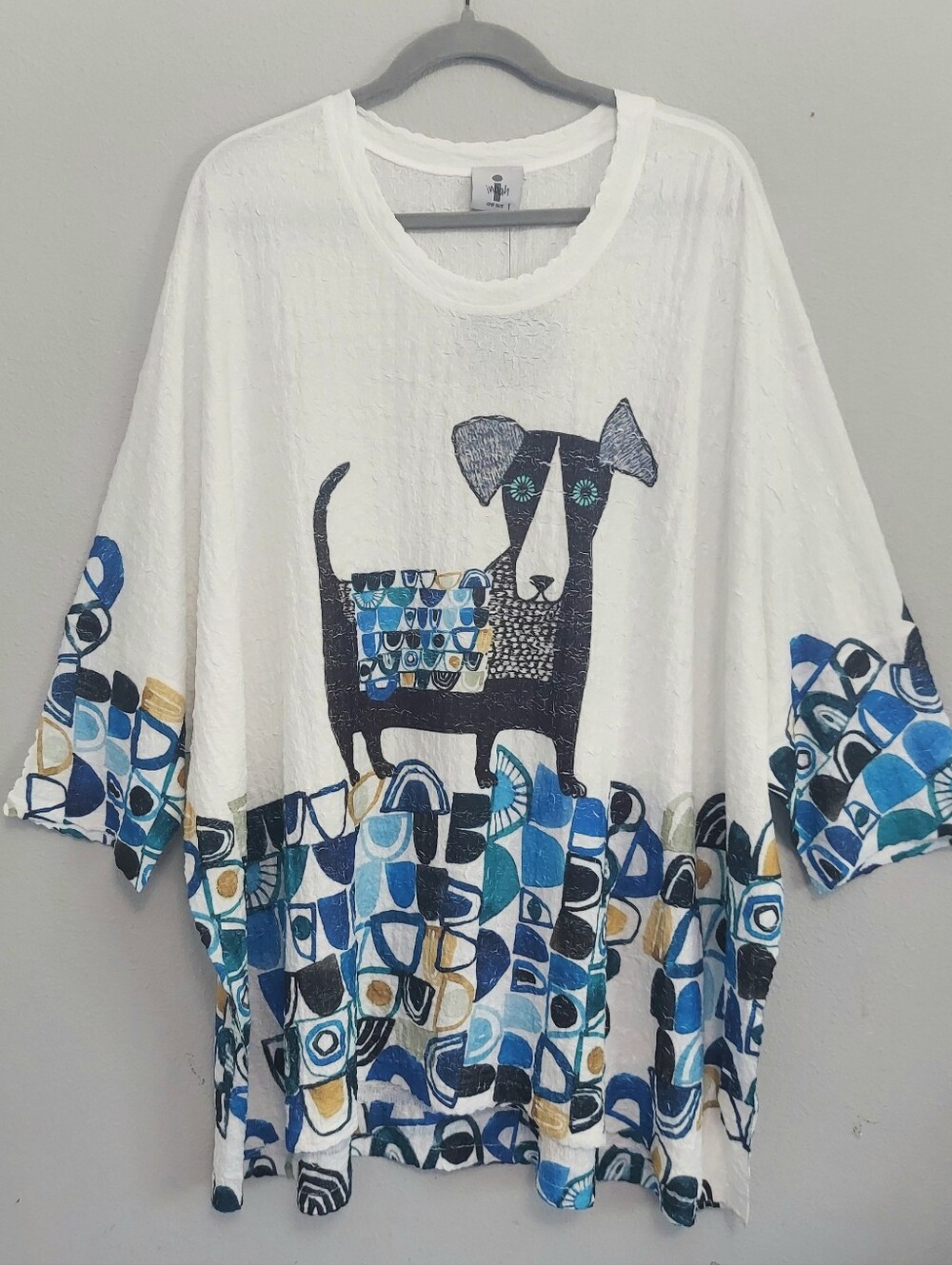 Inoah Dog Art Print Oversized Tunic Top In White Women One Size
